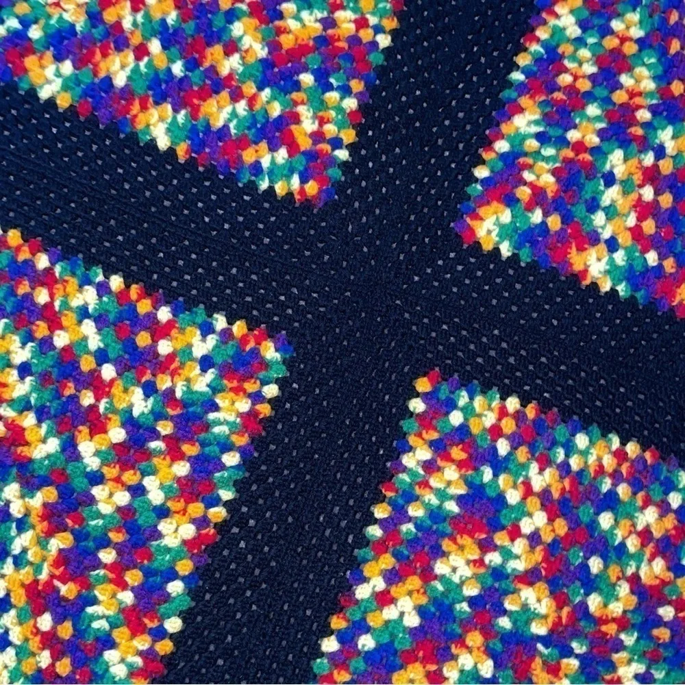 Handmade Crochet Rainbow Black Afghan Blanket Throw Granny Square OS